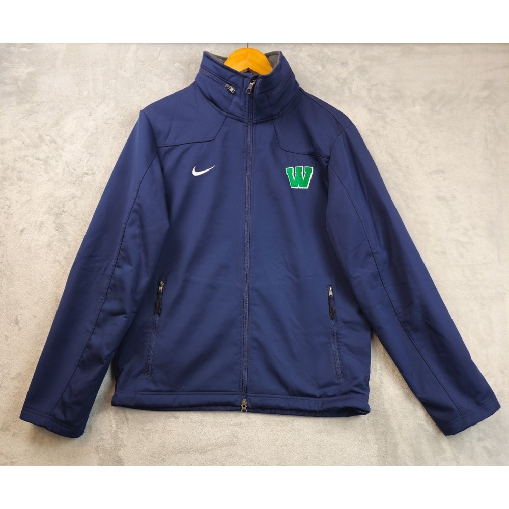 Nike Jacket Mens Medium Fleece Lined Stowaway Hood Lightweight Full Zip
